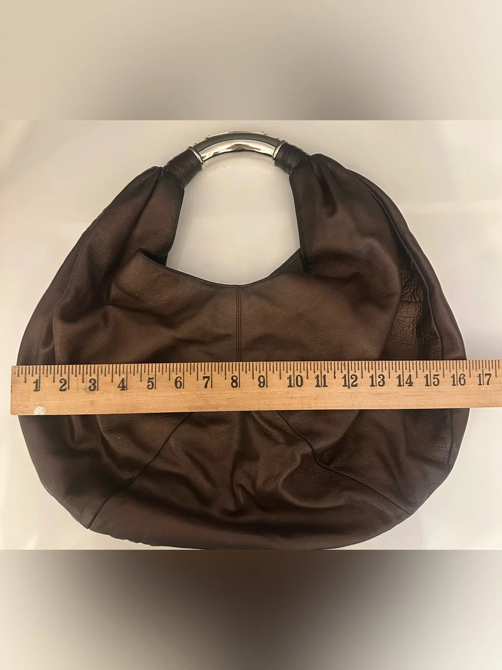 Bvlgari Chocolate Brown Leather Hobo Mombasa Silver Tone Handle Bag Bulgari Vtg